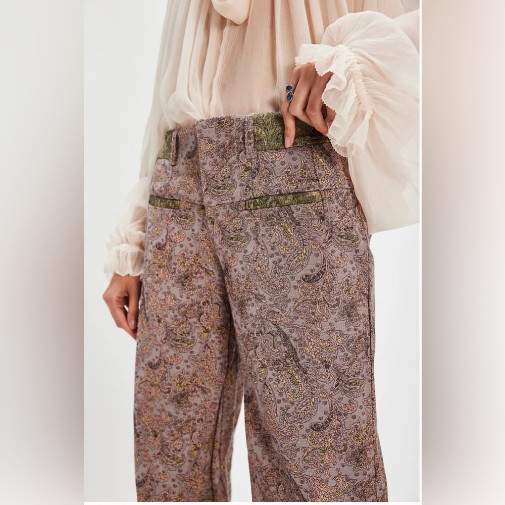 Free People Aster Jacquard Flares Low Rise Boho 70s Flare Pants Size 6 NWT - Picture 4 of 13